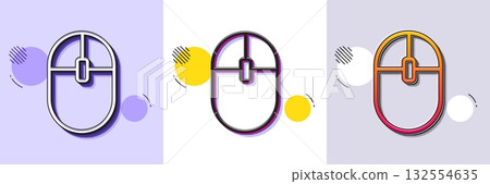 Computer Mouse icon. Halftone dotted pattern. Gradient icon with grain shadow. Internet surf device sign. PC equipment symbol. Line computer Mouse icon. Various designs. Vector 132554635