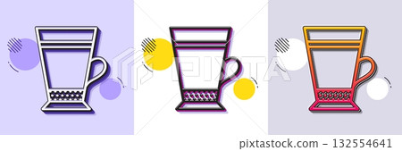 Latte coffee icon. Halftone dotted pattern. Gradient icon with grain shadow. Hot drink sign. Beverage symbol. Line latte icon. Various designs. Vector 132554641