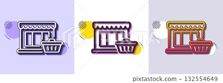Marketplace line icon. Halftone dotted pattern. Gradient icon with grain shadow. Shopping store sign. Customer cart symbol. Line marketplace icon. Various designs. Vector Marketplace line icon. Halftone dotted pattern. Gradient icon with grain shadow. Shopping store sign. Customer cart symbol. Line marketplace icon. Various designs. Vector 132554649