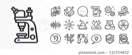 Fake news, Waterproof and Pantothenic acid line icons for web app. Glare of light effect. Message icon. Pack of Report document, Chemistry lab, Report pictogram icons. Vector 132554652