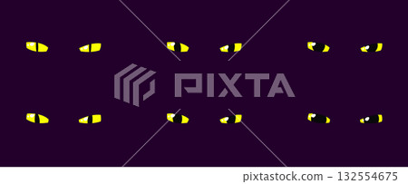 Set of yellow almost closed glowing eyes dark background fantasy magic cartoon animal reptile feline mammal monster 132554675