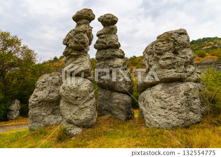 Scenic view of the Stone Dolls in Stone town of Kuklica. North Macedonia Scenic view of the Stone Dolls in Stone town of Kuklica. North Macedonia 132554775