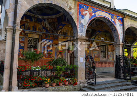 Colorful outdoor frescoes of St. Joachim Church at Osogovo Monastery Colorful outdoor frescoes of St. Joachim Church at Osogovo Monastery 132554811