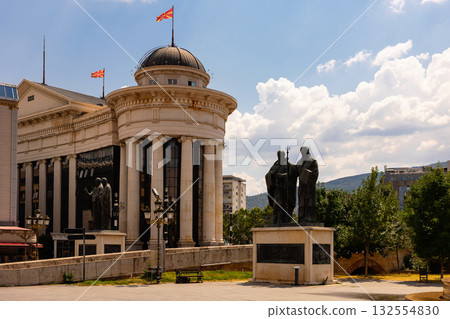 Skopje cityscape with Archaeological Museum and Cyril and Methodius Monument Skopje cityscape with Archaeological Museum and Cyril and Methodius Monument 132554830
