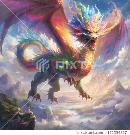 Beautiful rainbow colored dragon illustration Beautiful rainbow colored dragon illustration 132554837