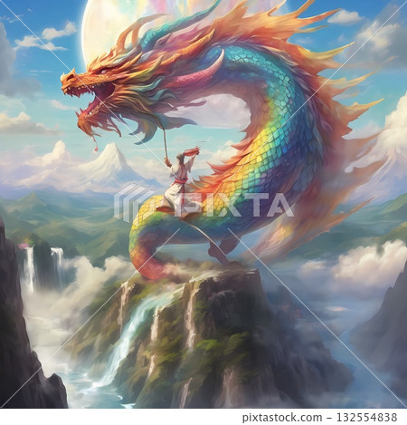 美麗的彩虹色龍插圖 132554838