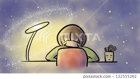 太空中的一位女孩坐在桌子旁 太空中的一位女孩坐在桌子旁 132555262