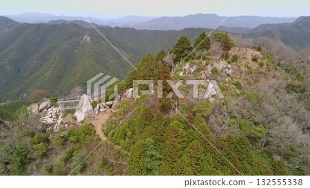 Kanayama Castle in Tanba, a mountain castle built by Akechi Mitsuhide, seen from above Kanayama Castle in Tanba, a mountain castle built by Akechi Mitsuhide, seen from above 132555338