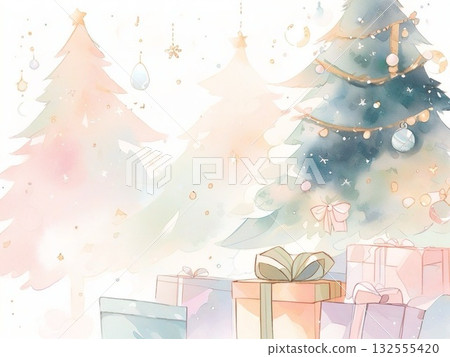 Watercolor Christmas tree illustration 9 132555420