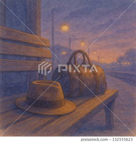 昏暗火車站裡戴著帽子的火車｜水彩獨行之旅畫 132555623