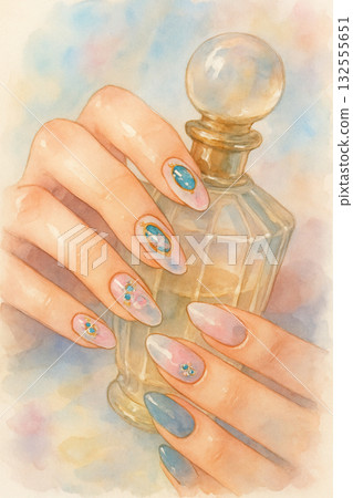 精緻水彩香水瓶｜柔和細緻的手繪 132555651