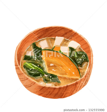 Watercolor pumpkin miso soup 132555990