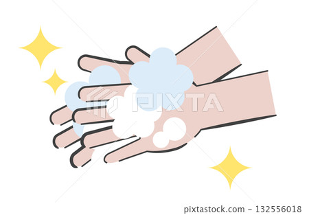 Illustration of washing hands with lathered soap Illustration of washing hands with lathered soap 132556018