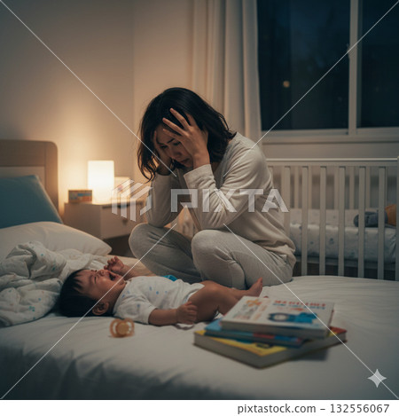 Moms worried about raising their children, crying at night, doting on their children 0111 Moms worried about raising their children, crying at night, doting on their children 0111 132556067
