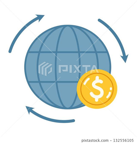 Dollar icon with world globe, International money transfer icon. world business connecting 132556105