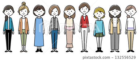 Smiling young woman illustration set 132556529