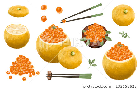 柚子鐮魚子（新年料理）插畫集（水彩風格） 132556623