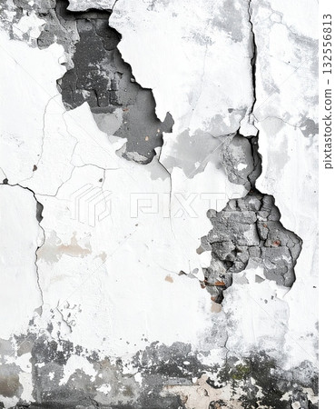 The rough concrete and plaster create a rough, aged surface with a cracked gray pattern and color. 132556813