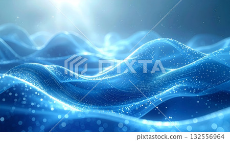 Digital fantasy art with blue fractal light and motion energy lines on a black background 132556964