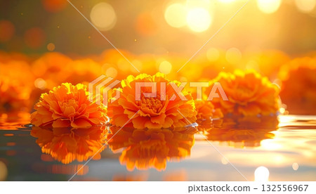 A stunning bouquet of bright yellow and orange flowers, including marigolds. 132556967