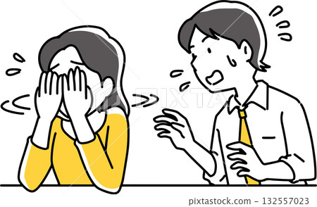 Male employee gets impatient with crying woman 132557023