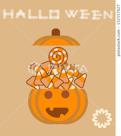 Halloween candy illustrations and desserts in a festive orange hue 132557027