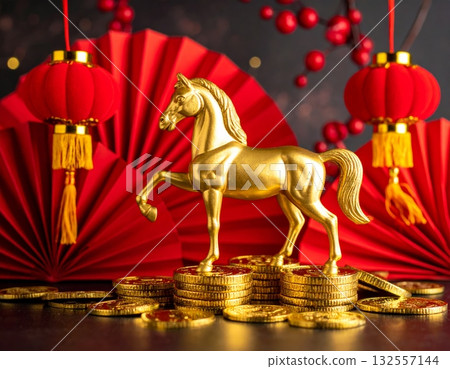 Vintage style golden horse Vintage style golden horse 132557144
