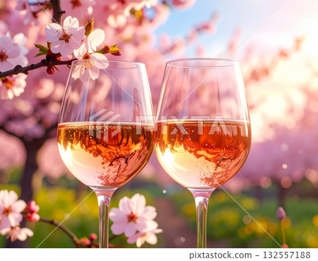 wine glasses against the background of flowers wine glasses against the background of flowers 132557188