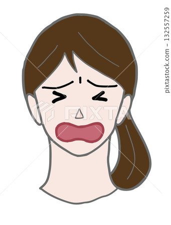 年輕女子哭泣的彩色臉部插圖 132557259