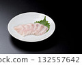 Sawara sashimi served on a plate against a black background 132557642