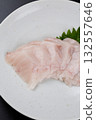 Sawara sashimi served on a plate against a black background 132557646