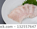 Sawara sashimi served on a plate against a black background 132557647