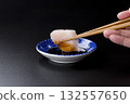 Sawara sashimi served on a plate against a black background 132557650