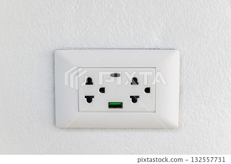 USB-C wall socket for charging on mobile device. 132557731