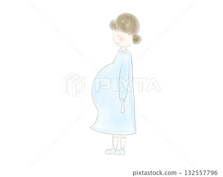 Illustration of a pregnant woman in a blue dress 132557796