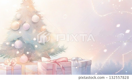 Watercolor Christmas tree illustration, horizontal 7 Watercolor Christmas tree illustration, horizontal 7 132557828