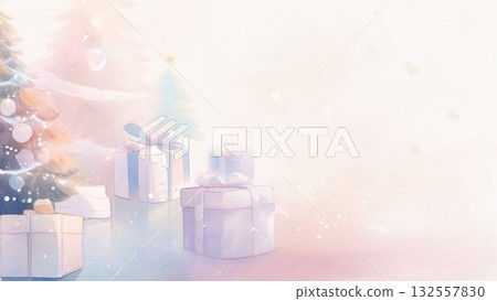 Watercolor Christmas tree illustration, horizontal 5 132557830