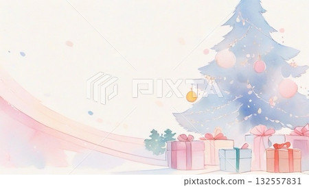 Watercolor Christmas tree illustration, horizontal 4 132557831
