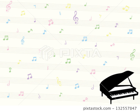 鋼琴、音符和五線譜壁紙 132557847