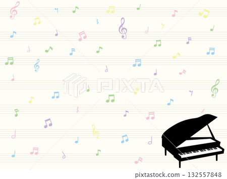 鋼琴、音符和五線譜壁紙 132557848