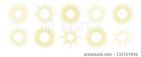 Gold sunburst frame collection. Retro golden radial sun light border set. Vintage royal sun beams or rays circle element pack for cadre, decor, label, badge, emblem. Vector yellow round boarder bundle Gold sunburst frame collection. Retro golden radial sun light border set. Vintage royal sun beams or rays circle element pack for cadre, decor, label, badge, emblem. Vector yellow round boarder bundle 132557956