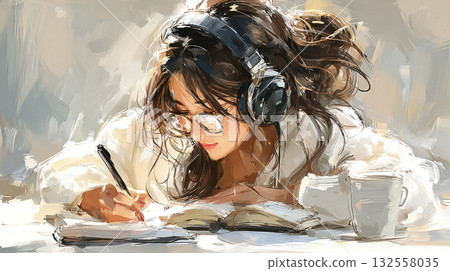 工作在書桌工作的婦女 工作在書桌工作的婦女 132558035