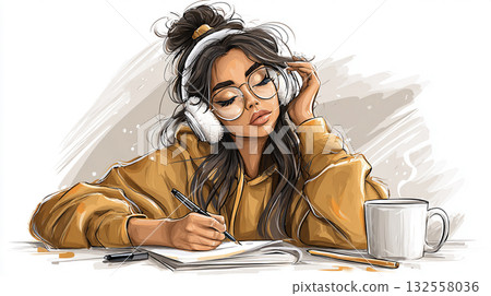 工作在書桌工作的婦女 工作在書桌工作的婦女 132558036