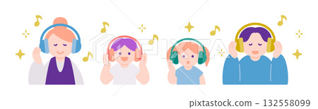 家庭時光:戴著耳機享受音樂與學習 家庭時光:戴著耳機享受音樂與學習 132558099