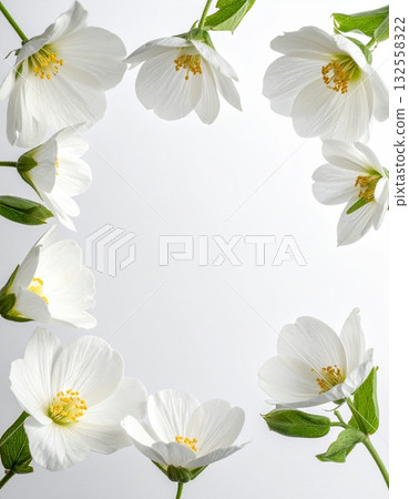 一朵簡單的白色花朵，插在透明花瓶裡。 132558322