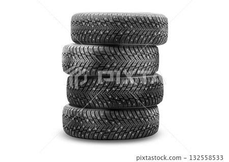 Winter tires stacked for sale, ideal for winter car maintenance and tire replacement needs in a tire shop or for personal use Winter tires stacked for sale, ideal for winter car maintenance and tire replacement needs in a tire shop or for personal use 132558533