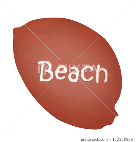 A Brown red handmade beach sign features the word Beach in a playful handwritten font, perfect for guiding visitors to a sunny coastal destination. 132558539