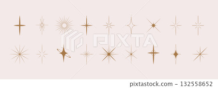 Sparkle stars collection. Minimalistic star set. Sunburst shape bundle. Vector illustration Sparkle stars collection. Minimalistic star set. Sunburst shape bundle. Vector illustration 132558652