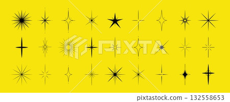 Stars shape set. Modern abstract forms. Flat Vector illustration isolated on yellow background 132558653