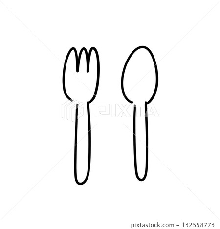 簡單的叉子和湯匙線條畫插圖 132558773